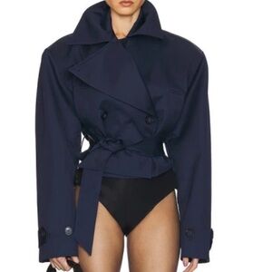 NEW HELSA Oversized Cropped Trench - Navy - XXS